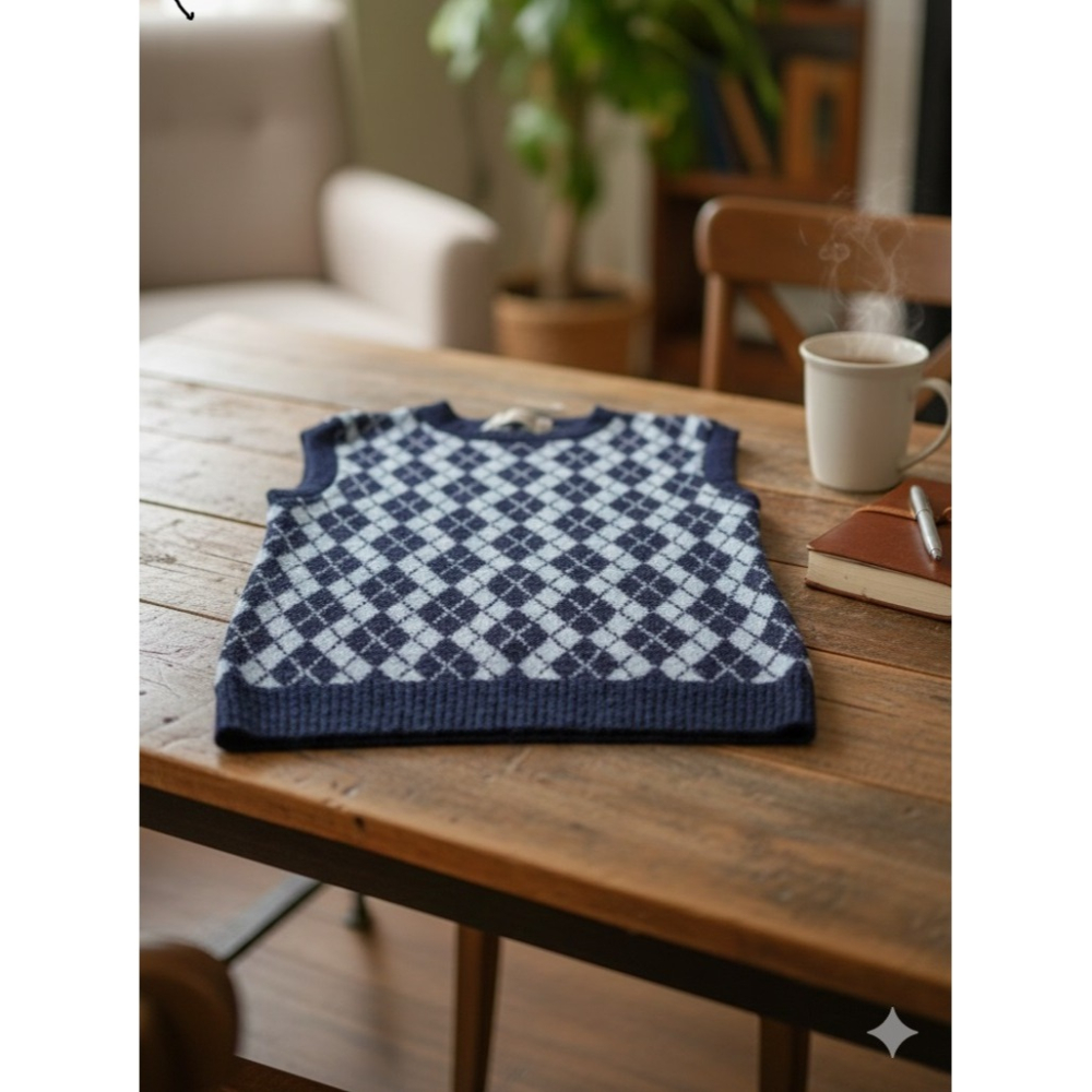 日本 經典菱格紋質感伸縮背心 穿出優雅層次感(黑.藍.紅)特價-細節圖6