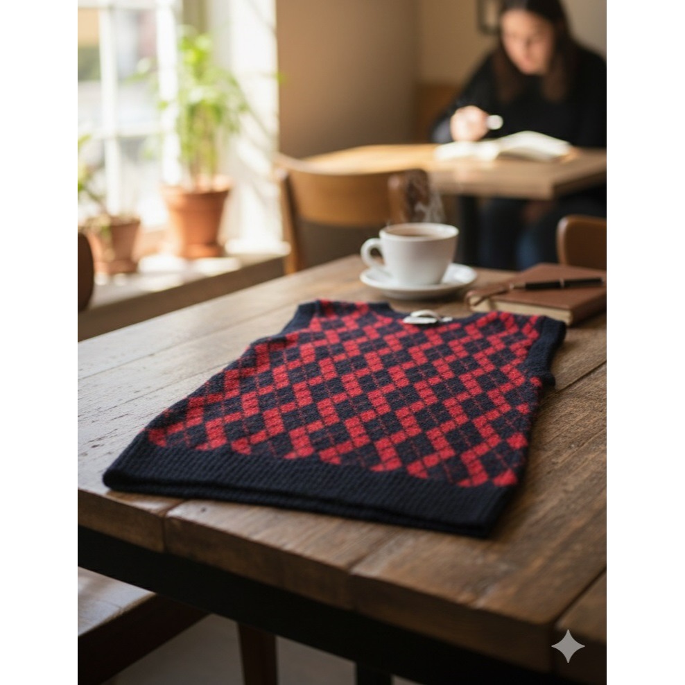 日本 經典菱格紋質感伸縮背心 穿出優雅層次感(黑.藍.紅)特價-細節圖7