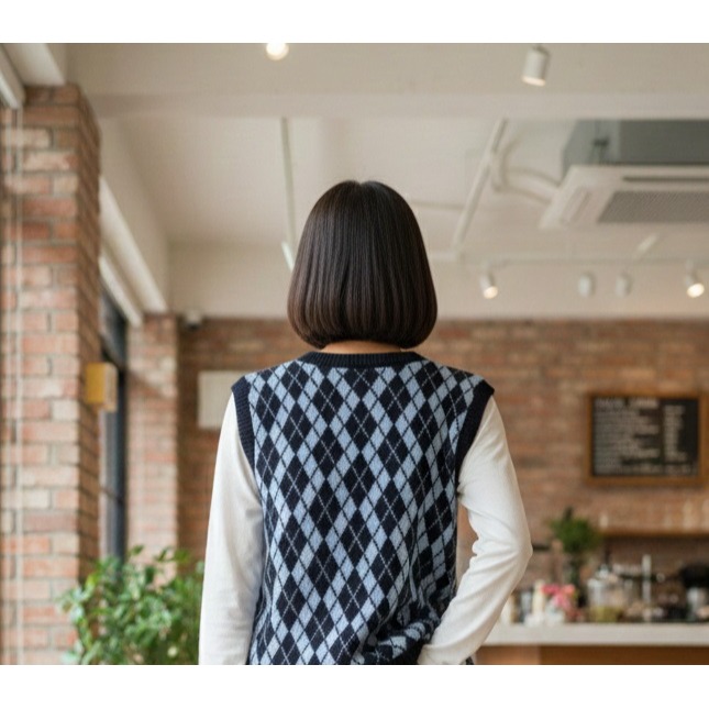 日本 經典菱格紋質感伸縮背心 穿出優雅層次感(黑.藍.紅)特價-細節圖8