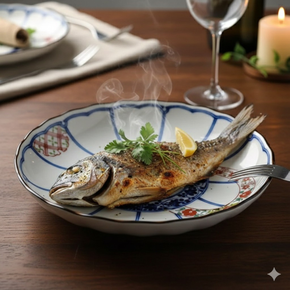 日本波佐見燒 職人手繪質感 染錦輪連結 菊型 2入盤-細節圖4