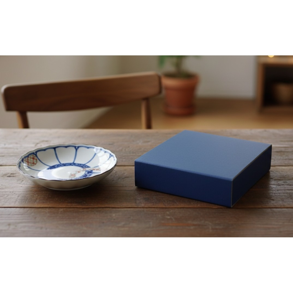 日本波佐見燒 職人手繪質感 染錦輪連結 菊型 2入盤-細節圖5