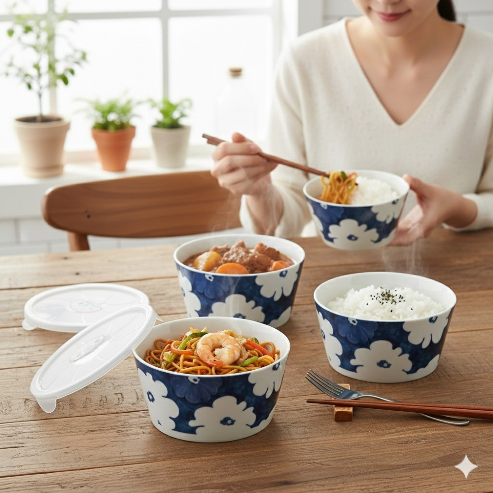 日本波佐見燒告別保鮮膜.微波.冷藏.附蓋保鮮陶瓷碗 3 入組(A.B)2種-細節圖4