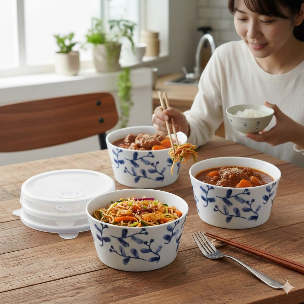 日本波佐見燒告別保鮮膜.微波.冷藏.附蓋保鮮陶瓷碗 3 入組(A.B)2種-細節圖8
