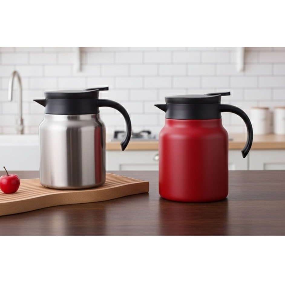 日本工藝溫暖隨行式真空頂級 316材質附濾網按壓式 保冰 保溫壺 (紅.銀)2色-細節圖2