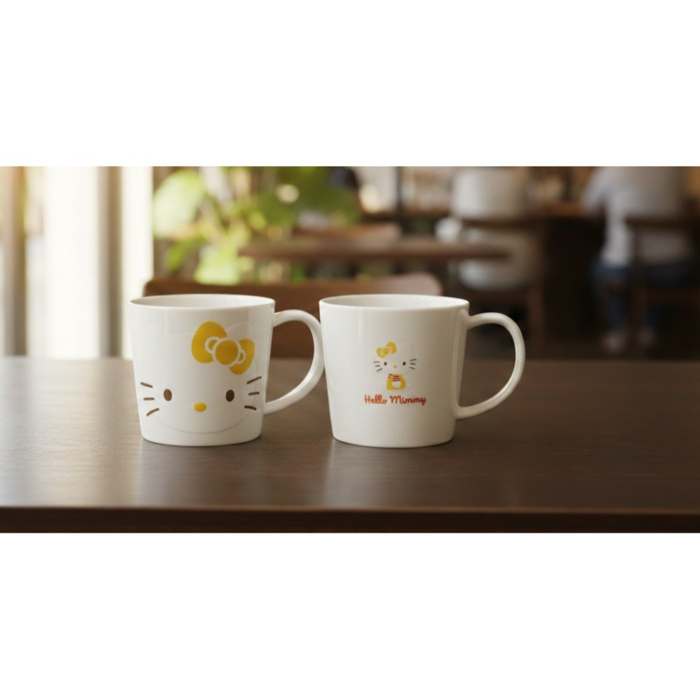 日本kitty 的微笑開啟每一天 經典臉譜對杯禮盒組 陶瓷對杯 2 入組-細節圖3