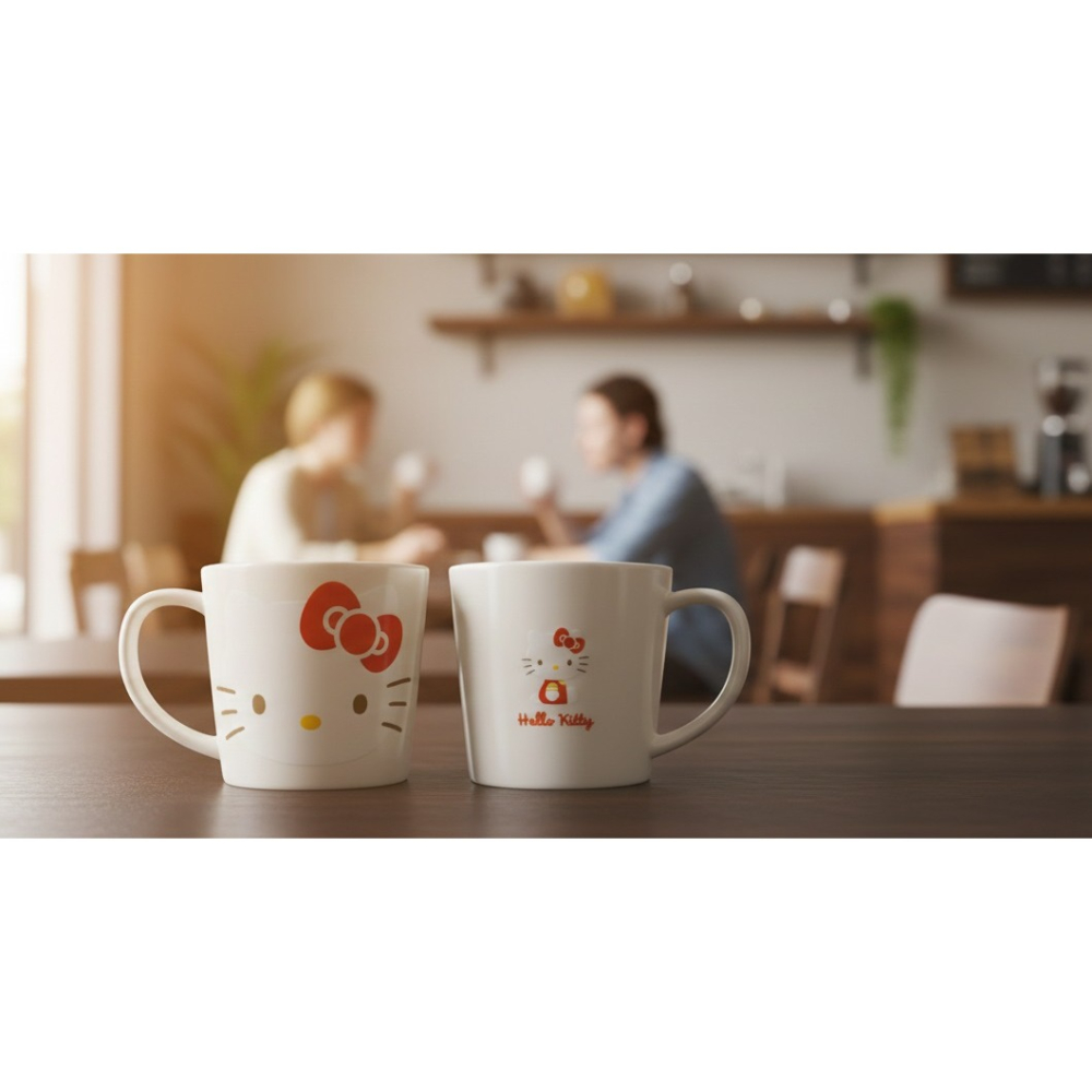 日本kitty 的微笑開啟每一天 經典臉譜對杯禮盒組 陶瓷對杯 2 入組-細節圖4