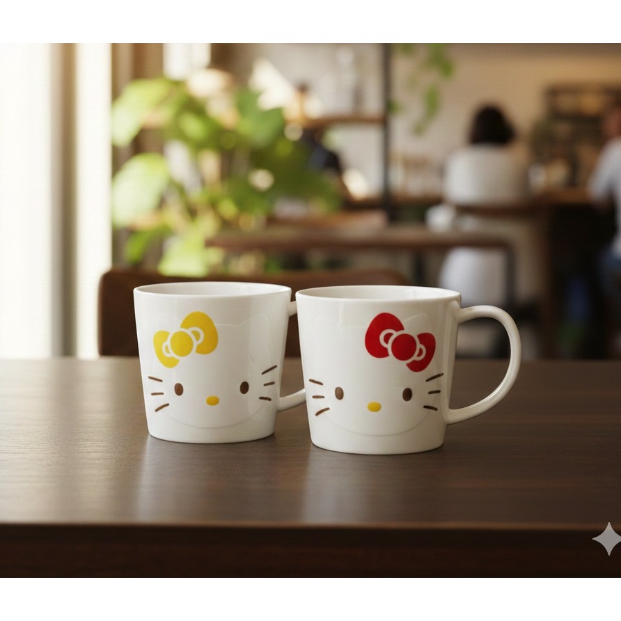 日本kitty 的微笑開啟每一天 經典臉譜對杯禮盒組 陶瓷對杯 2 入組-細節圖7