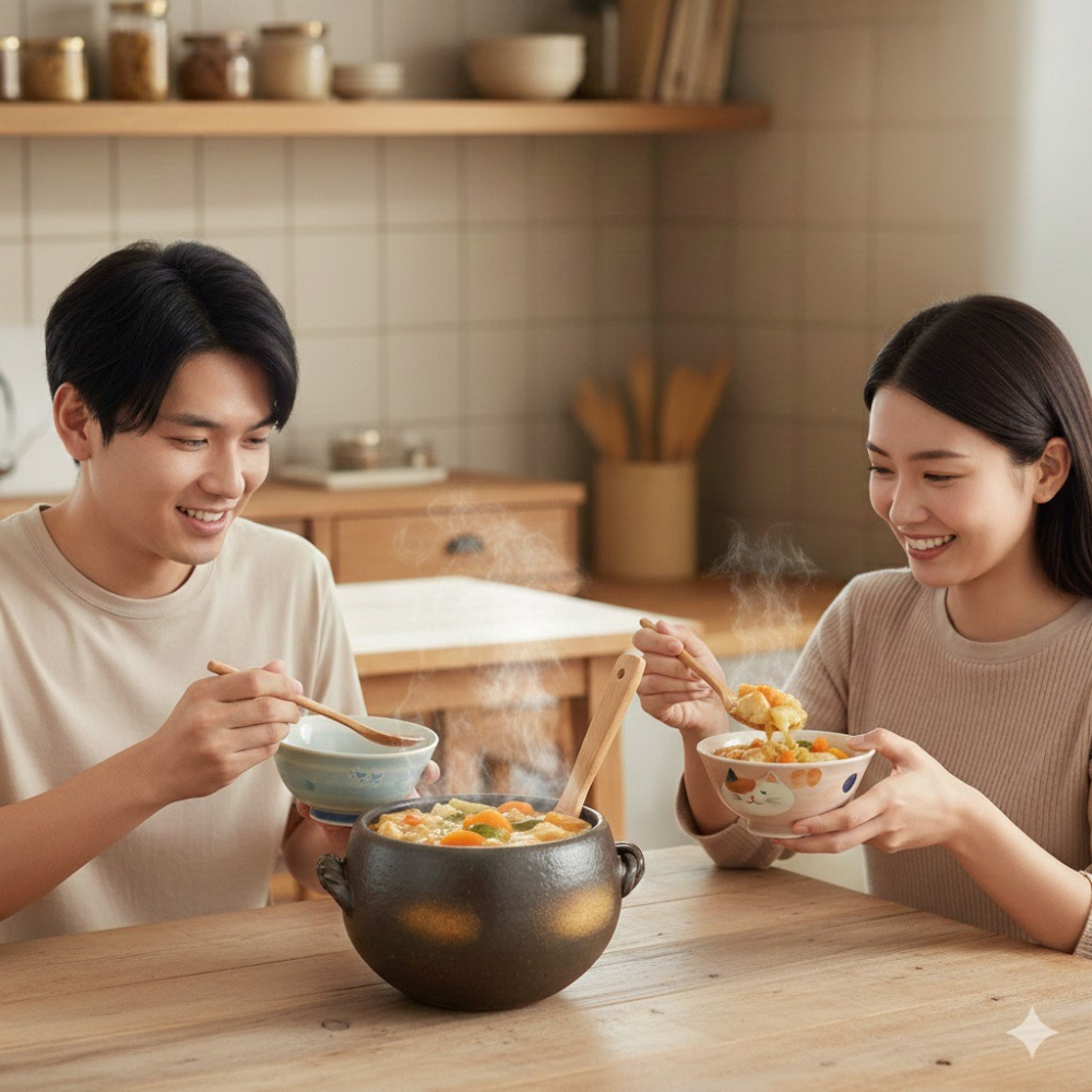 日本 伊賀風 土鍋萬古燒 直火可用達摩造型5合黑吹飯鍋-細節圖4