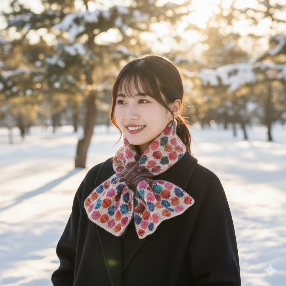 日本Etoile 刺繡水玉 保暖 頸間的溫柔守護經典圍巾 圍脖(A.B.C)三色-細節圖2