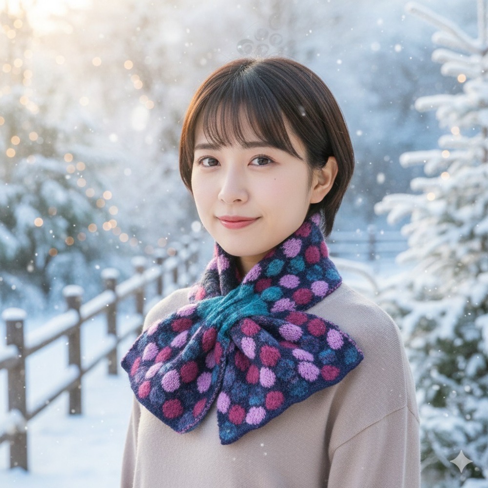 日本Etoile 刺繡水玉 保暖 頸間的溫柔守護經典圍巾 圍脖(A.B.C)三色-細節圖3