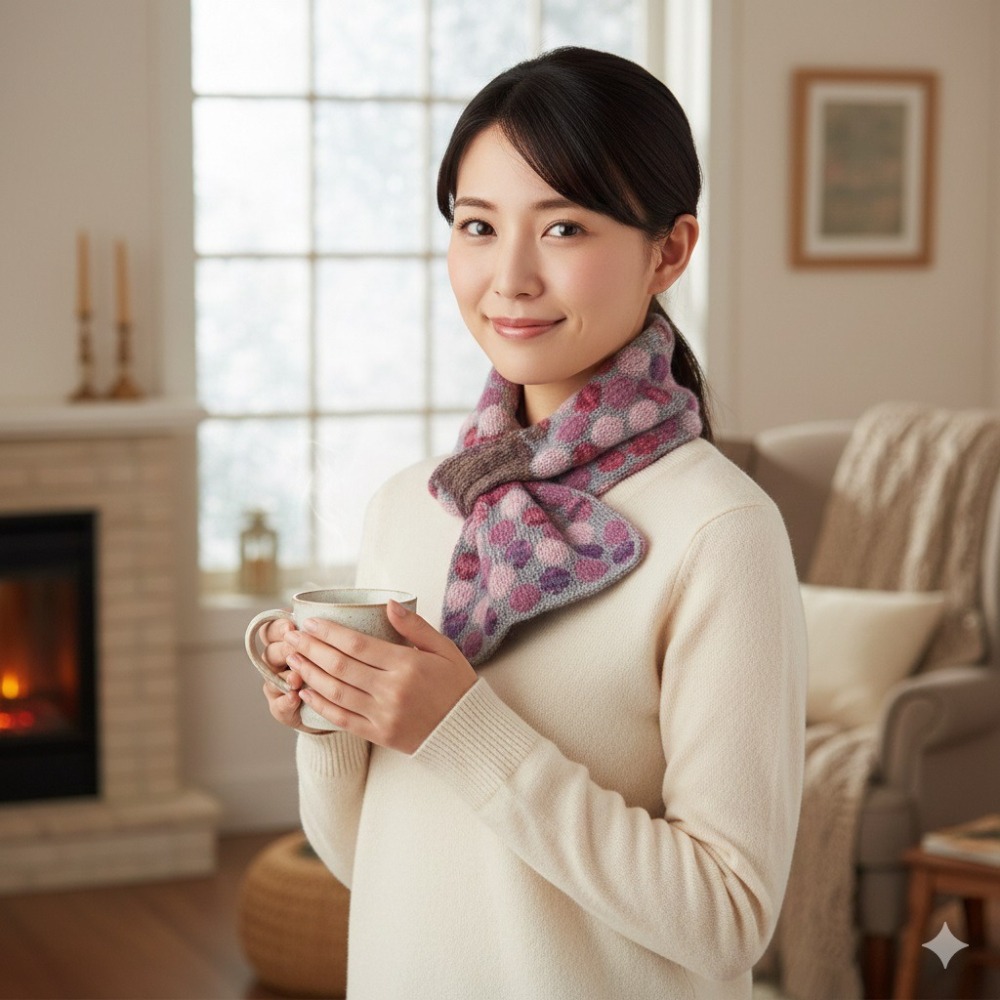 日本Etoile 刺繡水玉 保暖 頸間的溫柔守護經典圍巾 圍脖(A.B.C)三色-細節圖7