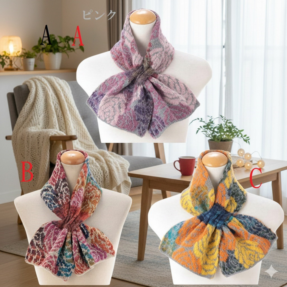 日本Etoile 刺繡花柄 保暖 頸間的溫柔守護經典圍巾 圍脖(A.B.C)三色-細節圖3