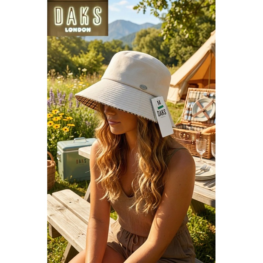 日本 DAKS英倫 春夏丹寧都會風 抗uv寬簷漁夫帽(粉.藍.米) 三色-細節圖5