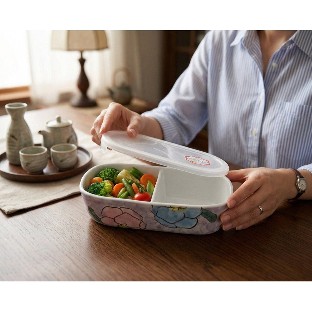 日本 有田燒 好清洗 不殘留異味 可微波 兩間隔保鮮盒-細節圖3