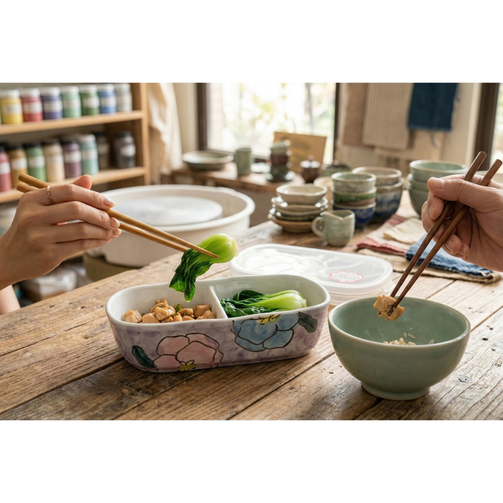 日本 有田燒 好清洗 不殘留異味 可微波 兩間隔保鮮盒-細節圖6