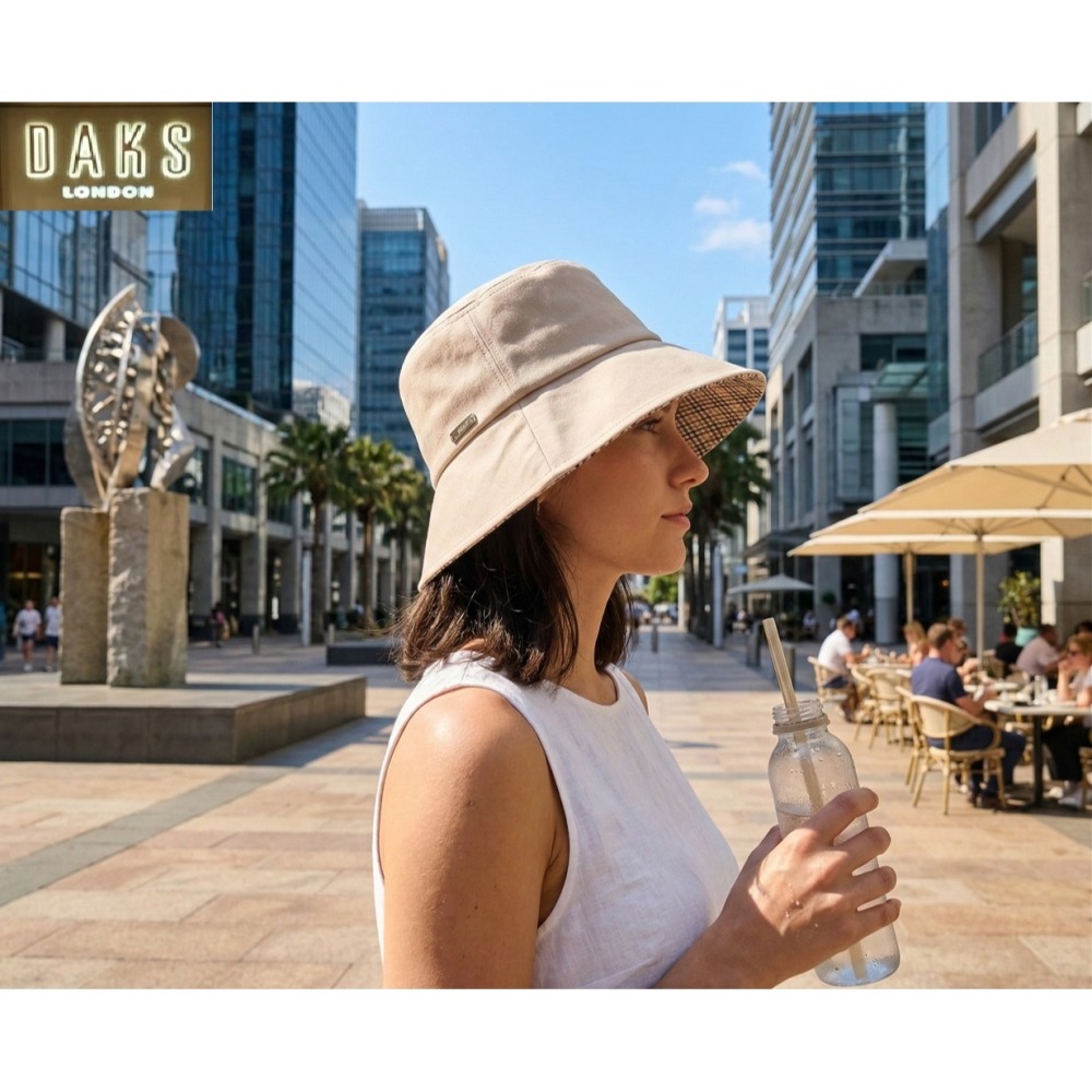日本 DAKS皇室級優雅可調式帽圍設計春夏抗UV寬帽簷遮陽帽(黑米)兩色-細節圖5