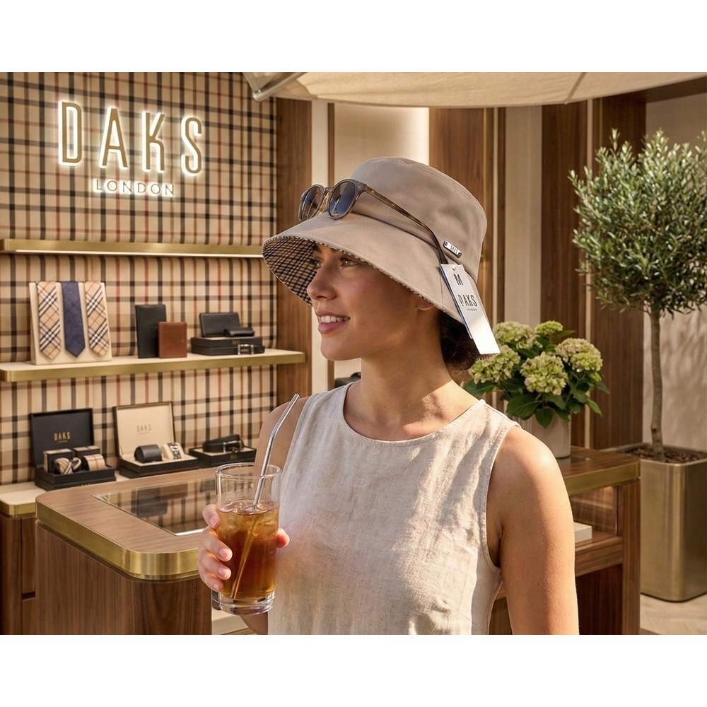 日本 DAKS皇室級優雅可調式帽圍設計春夏抗UV寬帽簷遮陽帽(黑米)兩色-細節圖7