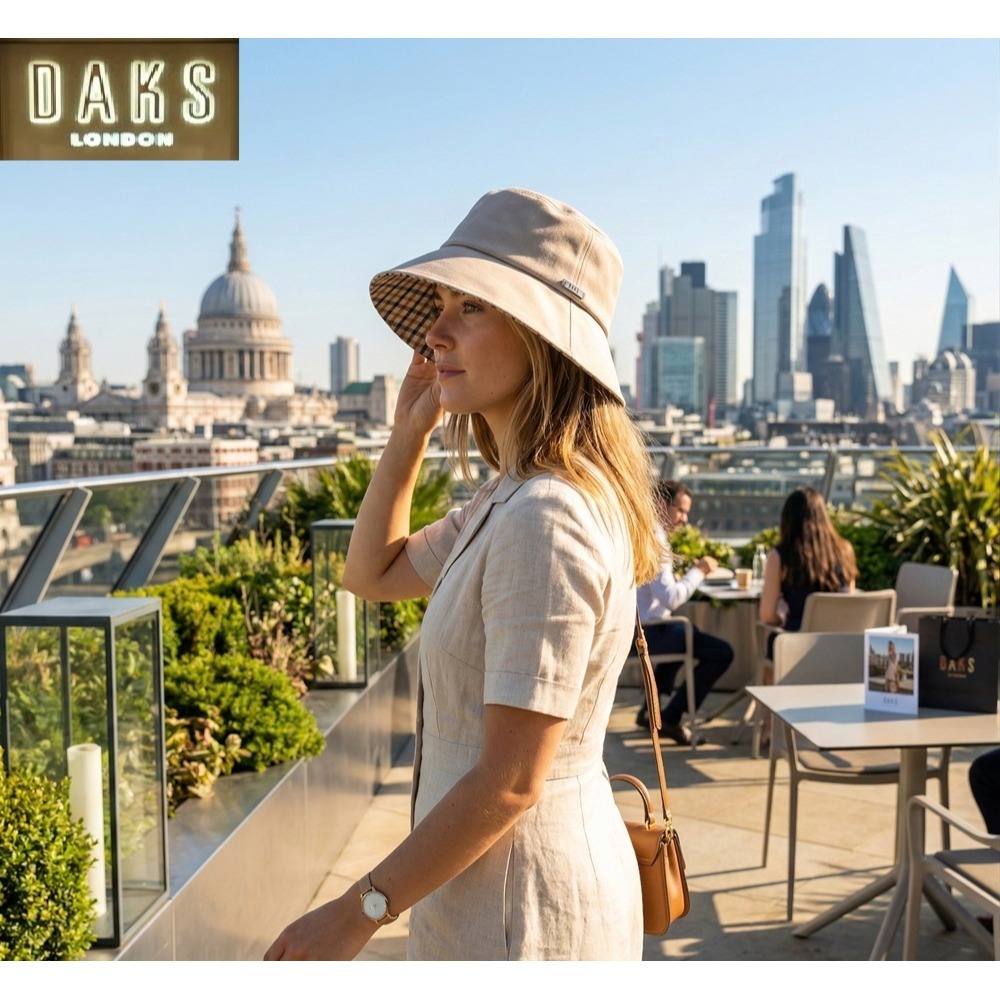 日本 DAKS皇室級優雅可調式帽圍設計春夏抗UV寬帽簷遮陽帽(黑米)兩色-細節圖8