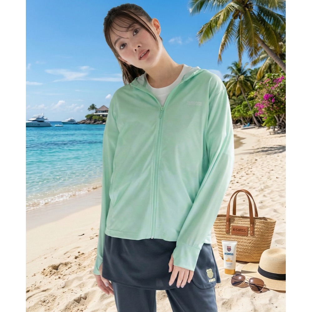 日本K-SWISS 專業機能 夢幻渲染抗UV吸濕排汗防曬外套(水藍.綠.粉)三色-細節圖3