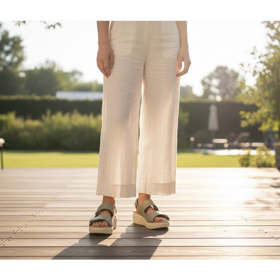 日本 partir 美腿神鞋 穩定舒適 修飾美腿 腳背可調厚底涼鞋(綠.米)兩色-細節圖2