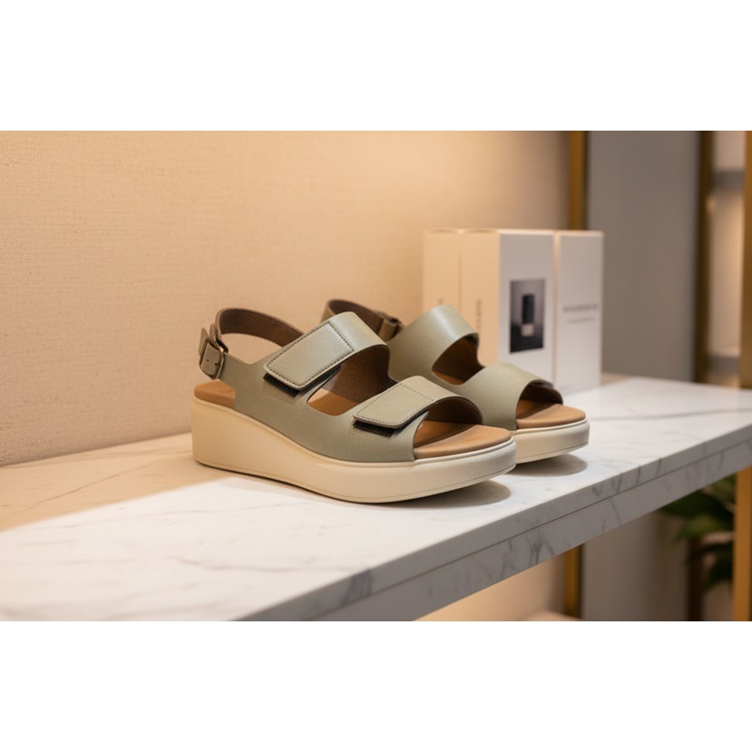 日本 partir 美腿神鞋 穩定舒適 修飾美腿 腳背可調厚底涼鞋(綠.米)兩色-細節圖3