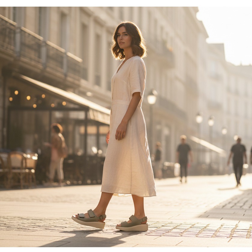 日本 partir 美腿神鞋 穩定舒適 修飾美腿 腳背可調厚底涼鞋(綠.米)兩色-細節圖5