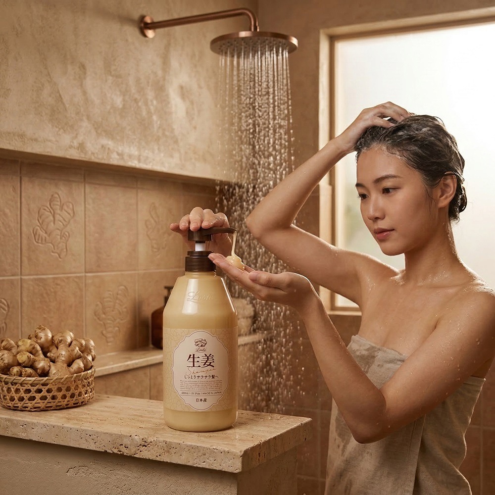 日本 Loshi 生薑洗髮精 + 沐浴乳組合(兩瓶組合組)特價-細節圖2