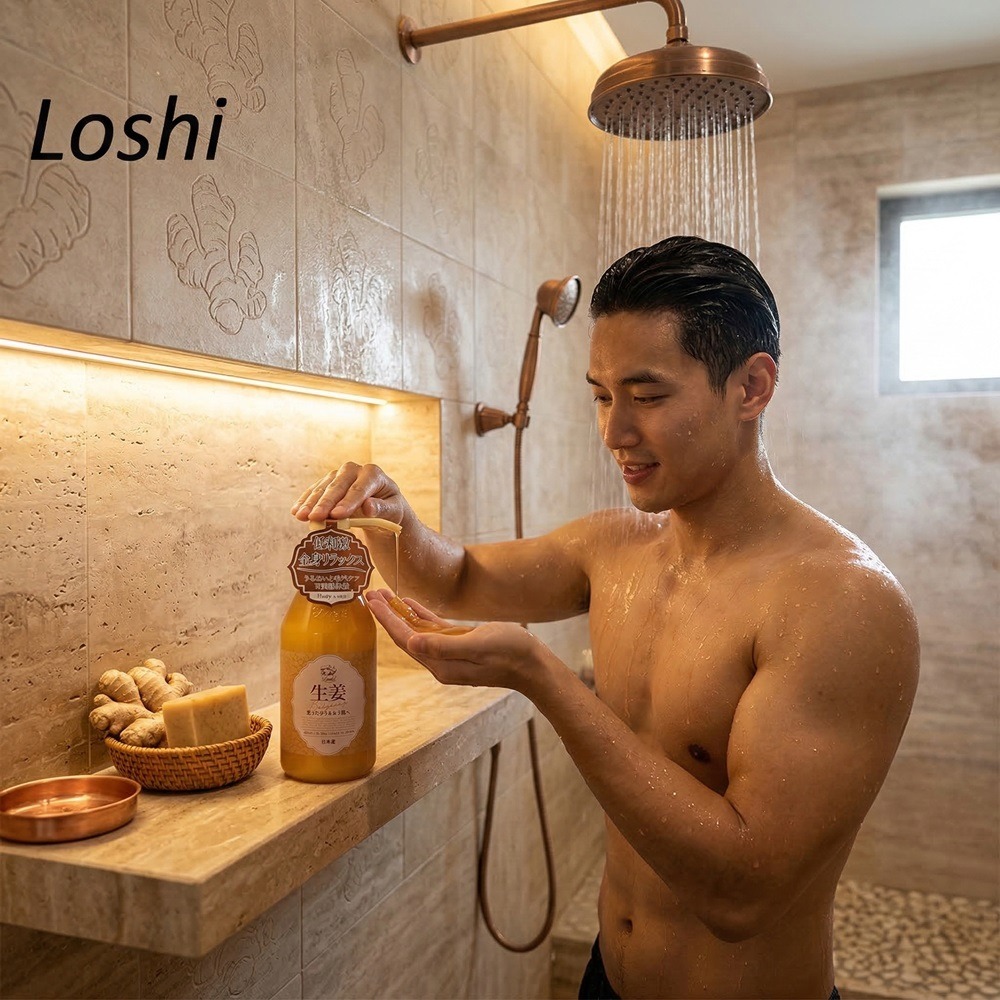日本 Loshi 生薑洗髮精 + 沐浴乳組合(兩瓶組合組)特價-細節圖3