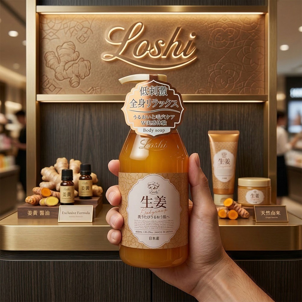 日本 Loshi 生薑洗髮精 + 沐浴乳組合(兩瓶組合組)特價-細節圖7