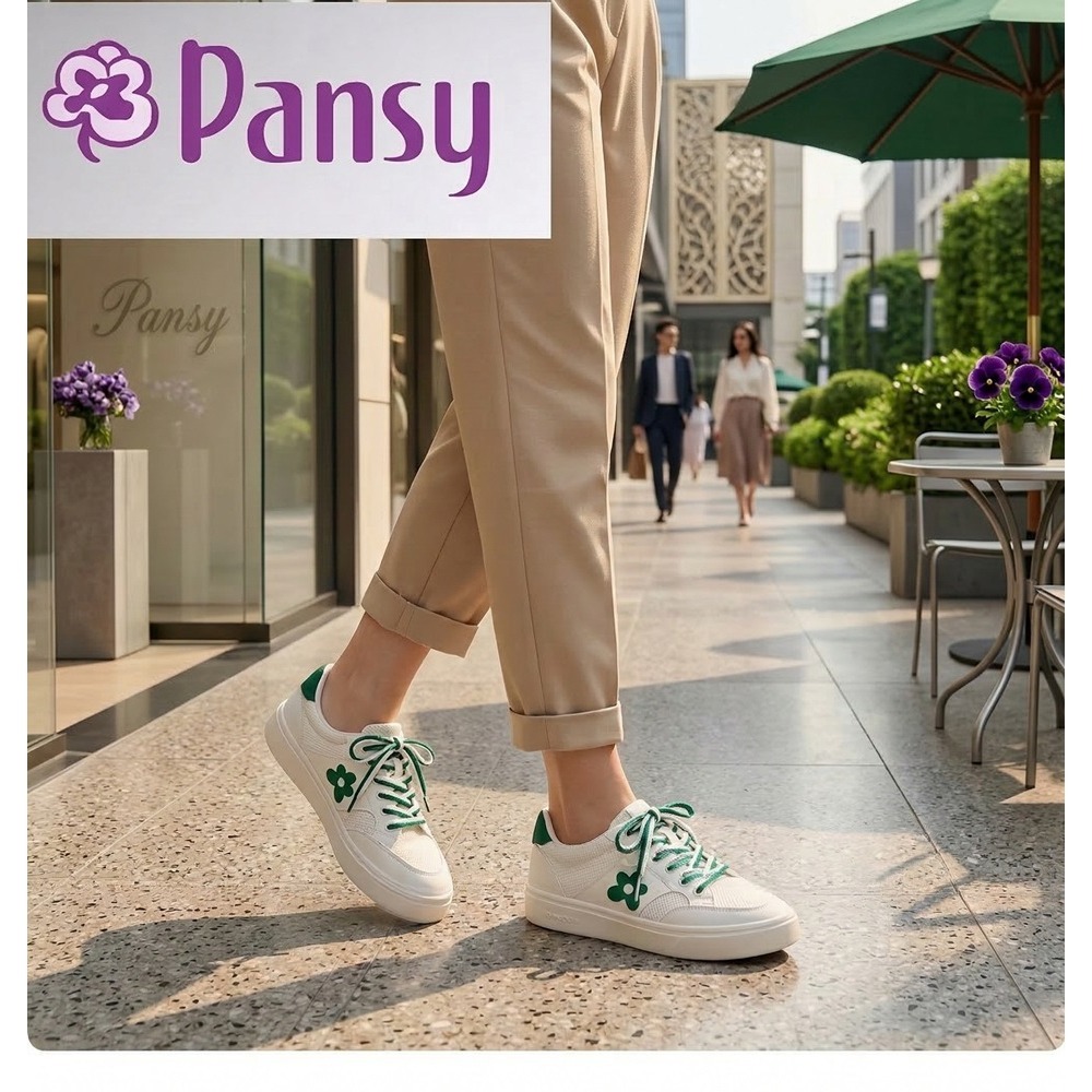 日本 Pansy涼感 透氣 輕便 簡約 百搭 加寬設計休閒鞋(綠花.紫花)兩色-細節圖3
