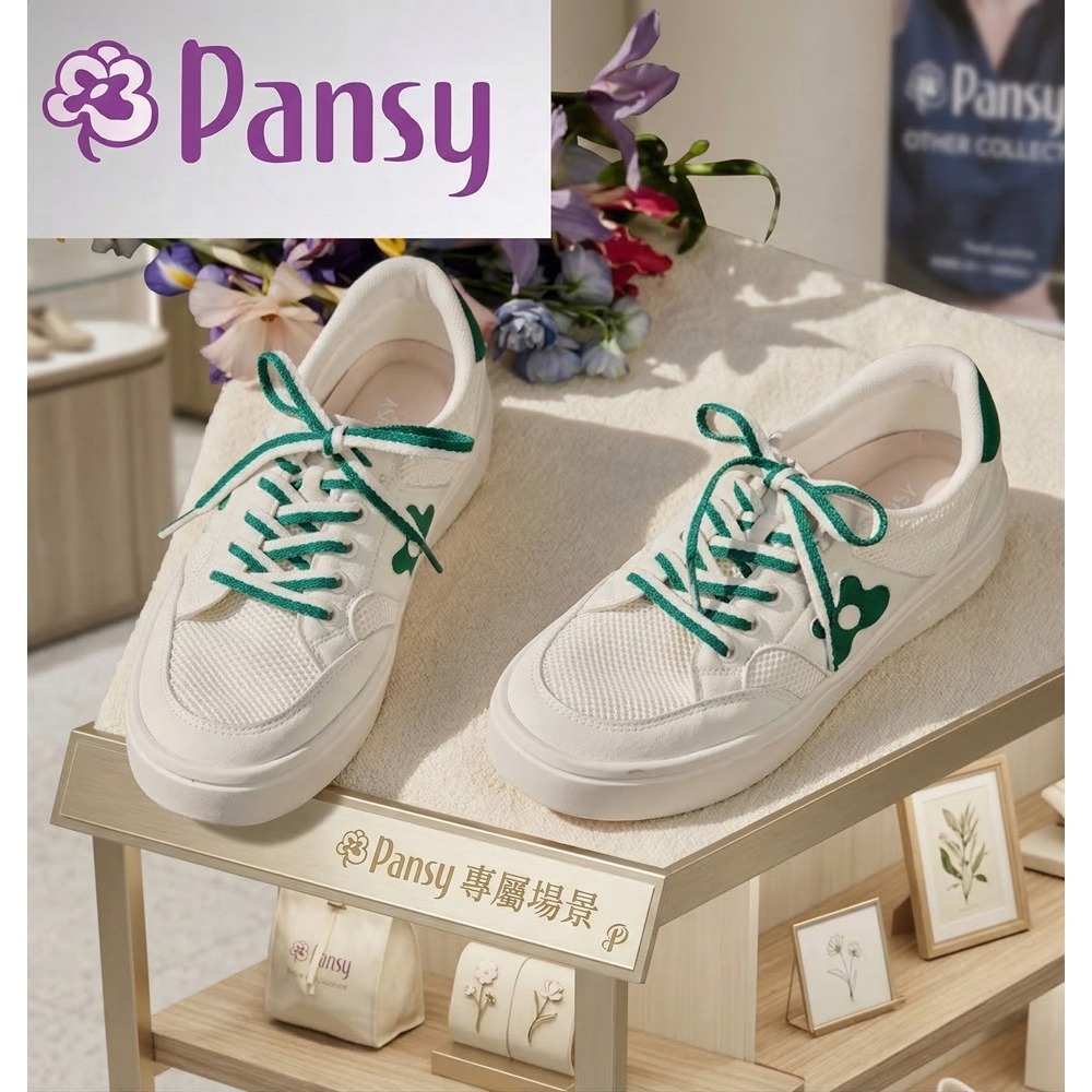 日本 Pansy涼感 透氣 輕便 簡約 百搭 加寬設計休閒鞋(綠花.紫花)兩色-細節圖5