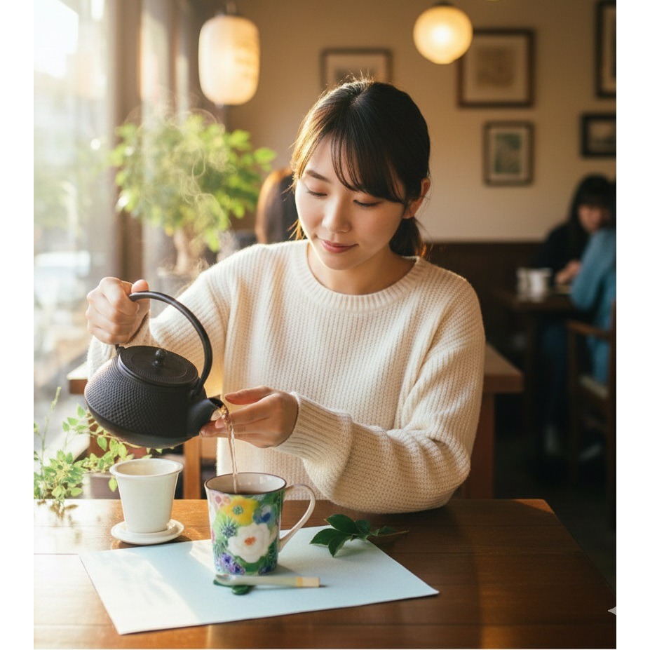 日本美濃燒 讓桌上綻放一朵永不凋謝的花繪 附蓋濾網 馬克杯(黃綠粉)三種-細節圖2