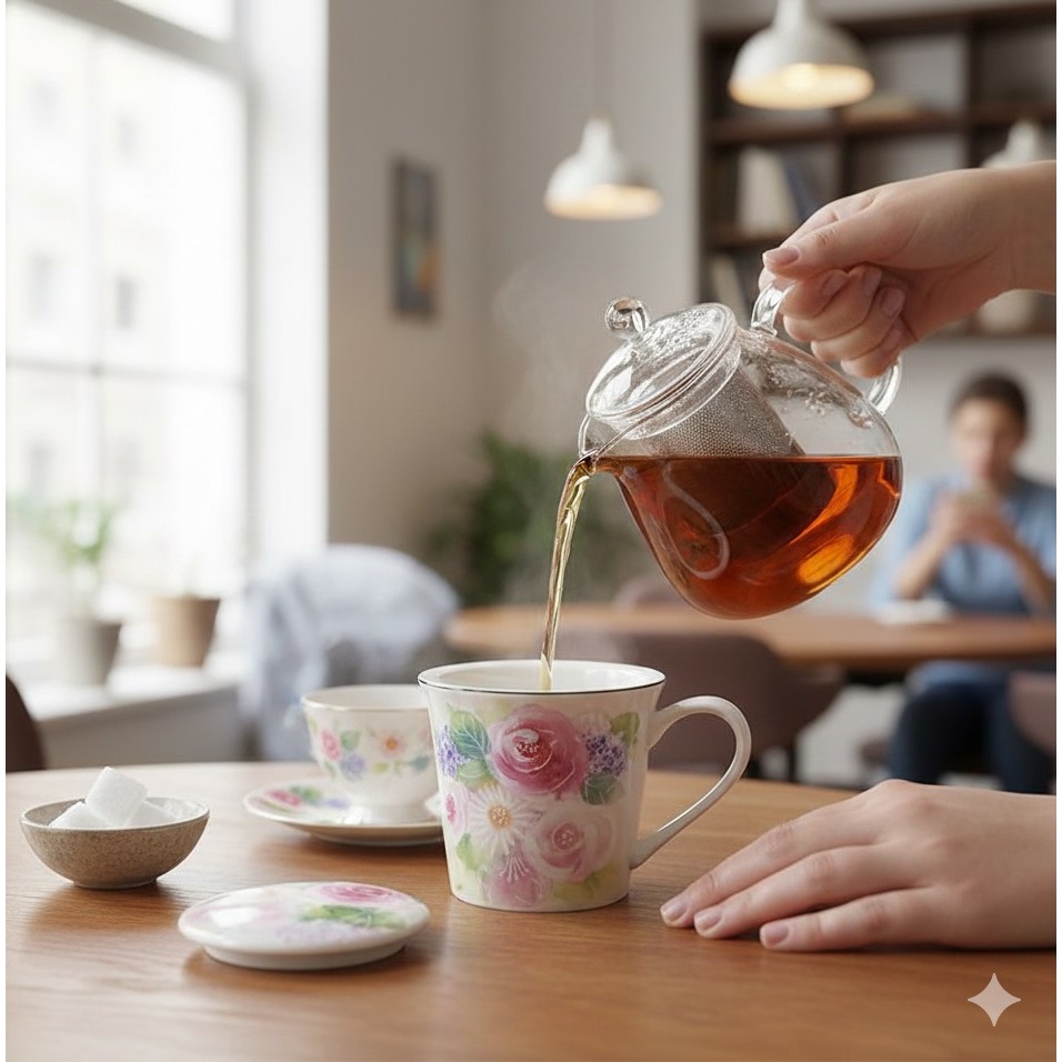 日本美濃燒 讓桌上綻放一朵永不凋謝的花繪 附蓋濾網 馬克杯(黃綠粉)三種-細節圖5