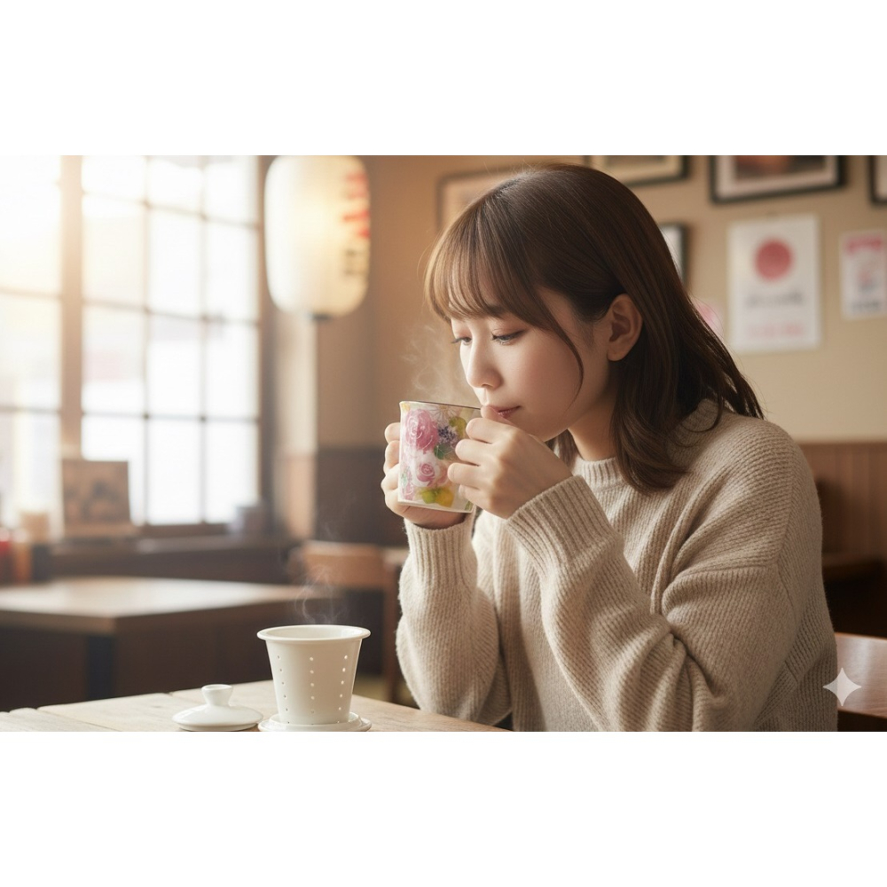 日本美濃燒 讓桌上綻放一朵永不凋謝的花繪 附蓋濾網 馬克杯(黃綠粉)三種-細節圖6