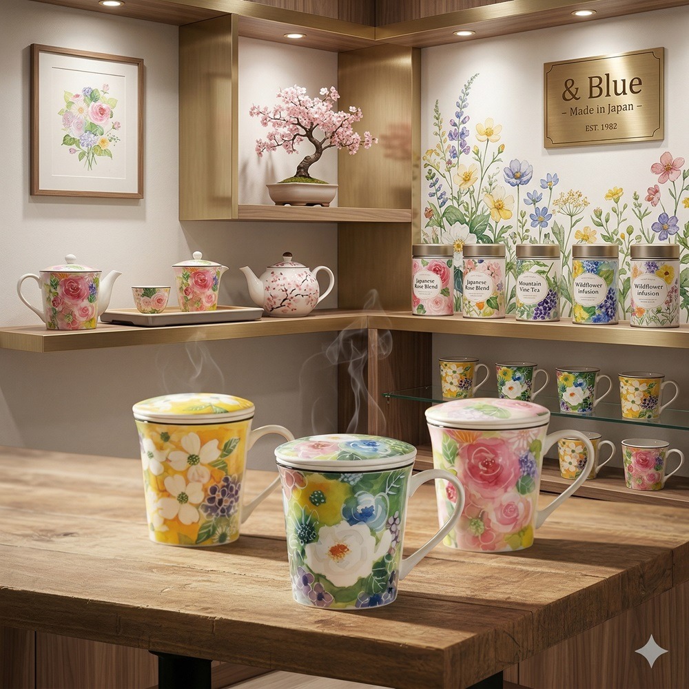 日本美濃燒 讓桌上綻放一朵永不凋謝的花繪 附蓋濾網 馬克杯(黃綠粉)三種-細節圖8