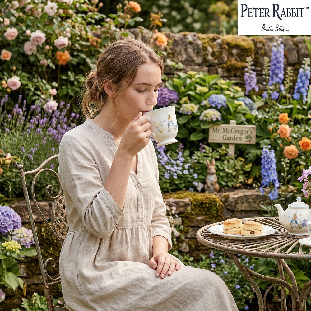 日本彼得兔 絕美碎花 英倫童話風 馬克杯(藍.橘)兩色-細節圖4