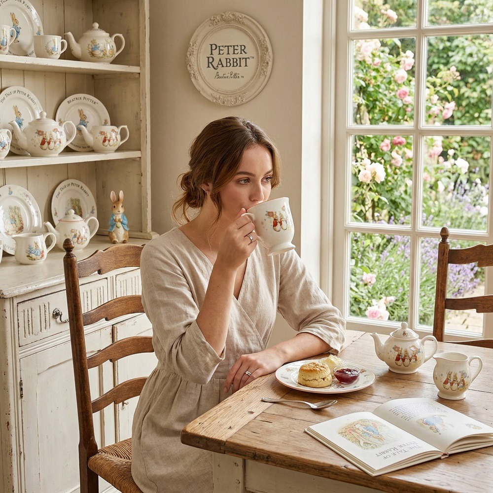 日本彼得兔 絕美碎花 英倫童話風 馬克杯(藍.橘)兩色-細節圖7