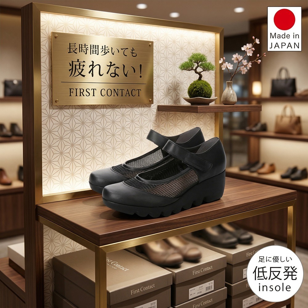 日本 FIRST極致輕盈 透氣網布 魔鬼氈設計 減壓厚底鞋-細節圖5