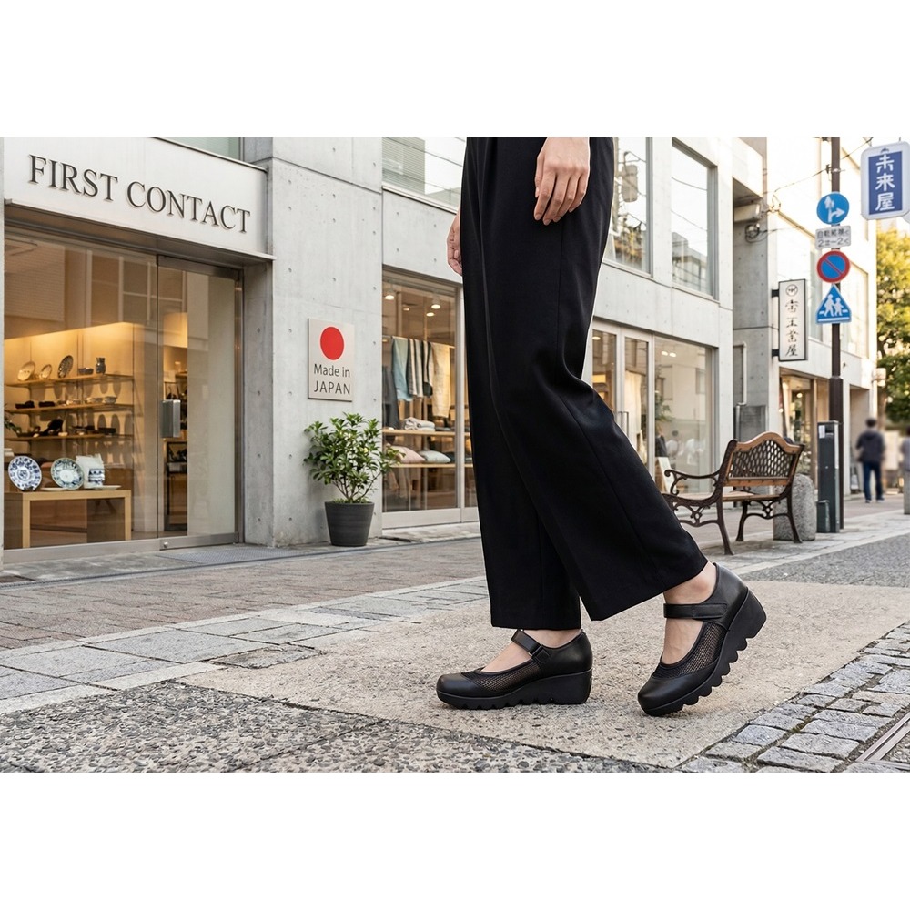 日本 FIRST極致輕盈 透氣網布 魔鬼氈設計 減壓厚底鞋-細節圖6