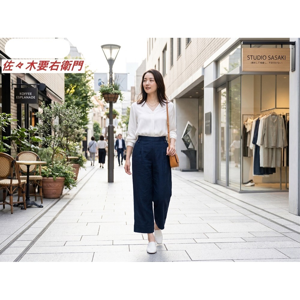 日本佐佐木要右衛門 棉麻彈力休閒褲(深藍.淺藍)兩色-細節圖2