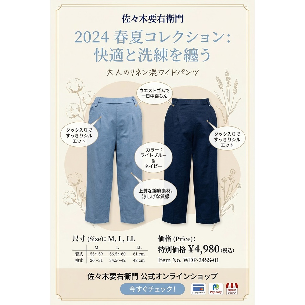 日本佐佐木要右衛門 棉麻彈力休閒褲(深藍.淺藍)兩色-細節圖3