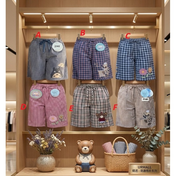 日本 格子鬆緊腰 棉麻透氣 百搭顯瘦 海灘 休閒短褲(A.B.C.D.E.F)6花色-細節圖2