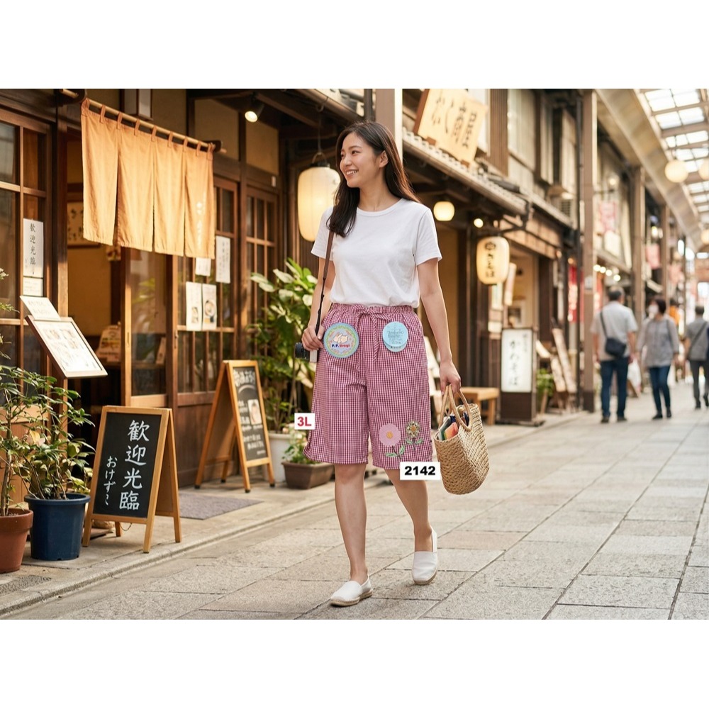 日本 格子鬆緊腰 棉麻透氣 百搭顯瘦 海灘 休閒短褲(A.B.C.D.E.F)6花色-細節圖4