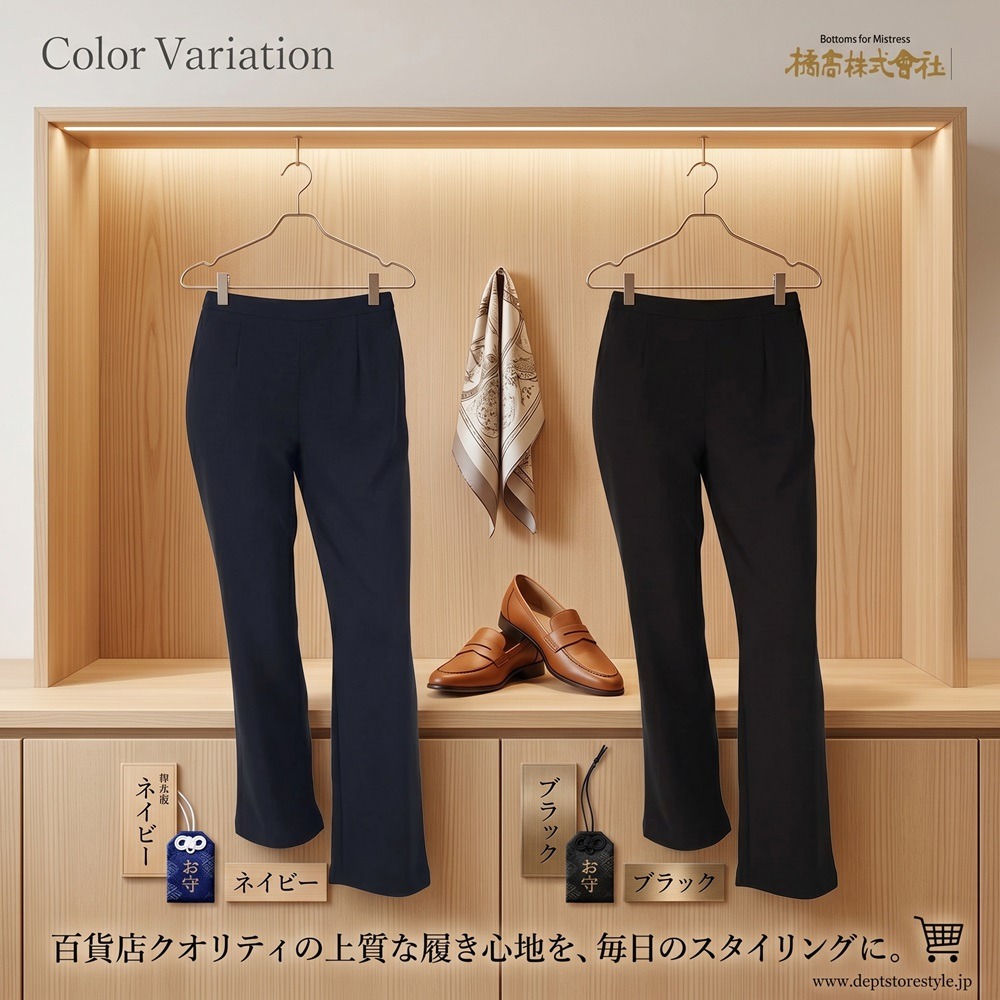 日本橘高會社 高彈力 修身顯瘦 且抗皺的舒適 直筒休閒褲(藍.黑)兩色-細節圖2