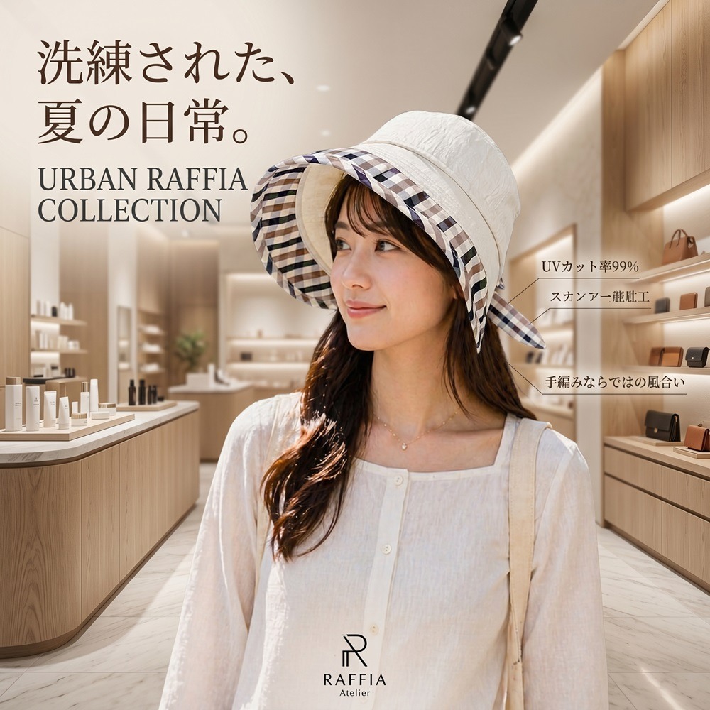日本 RAFFIA 手感編織可調式機能蝴蝶結帽(米.藍)兩色-細節圖5