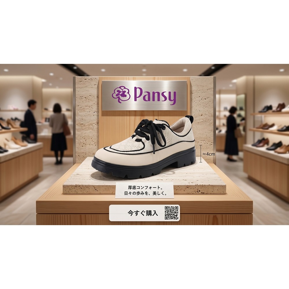 日本 Pansy簡約顯瘦超好搭透氣休閒緩震告別磨腳厚底休閒鞋-細節圖5