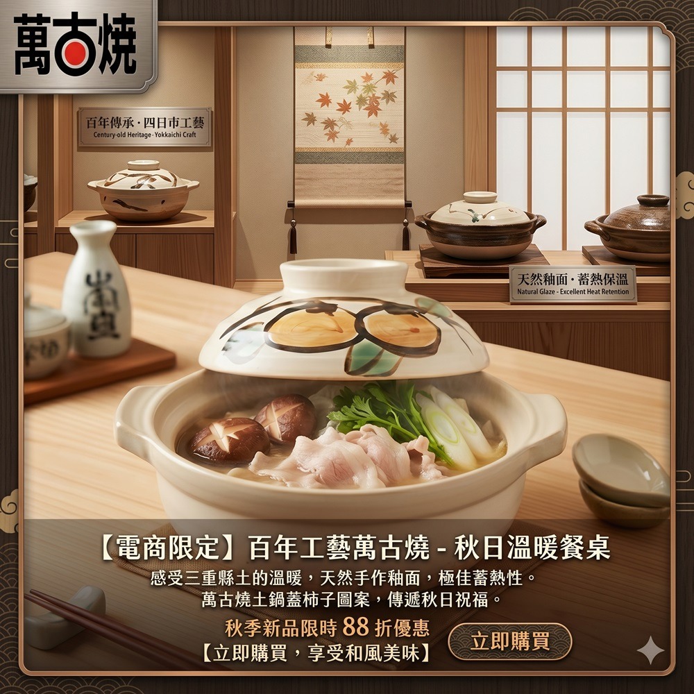 日本 萬古燒 山又窯 古典土鍋（桔梗.柿子.梅繪）3款-細節圖4