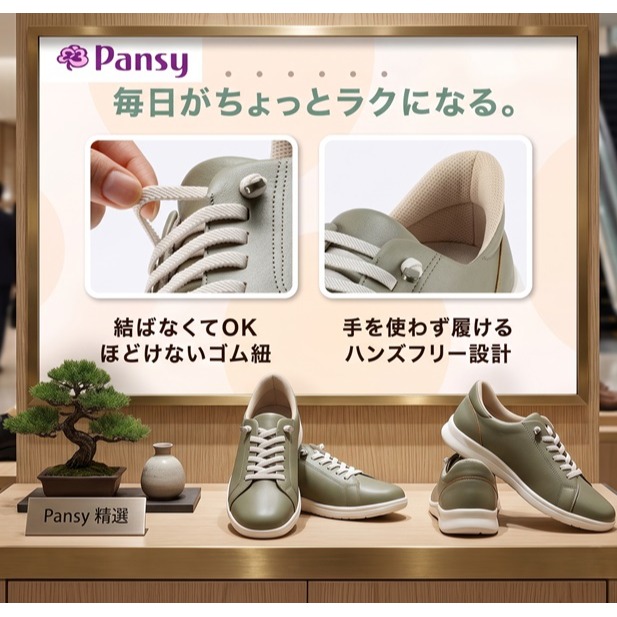 日本 Pansy極速吸濕素材機 W雙重緩震結構4E 寬楦輕量能鞋(米綠)兩色-細節圖6