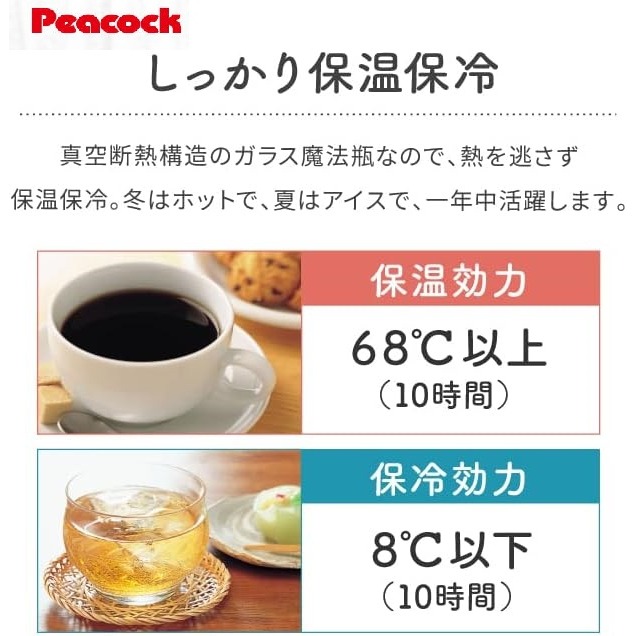 日本ピーコック好洗、耐用、超保溫 玻璃內膽 保溫壺(白.)-細節圖3