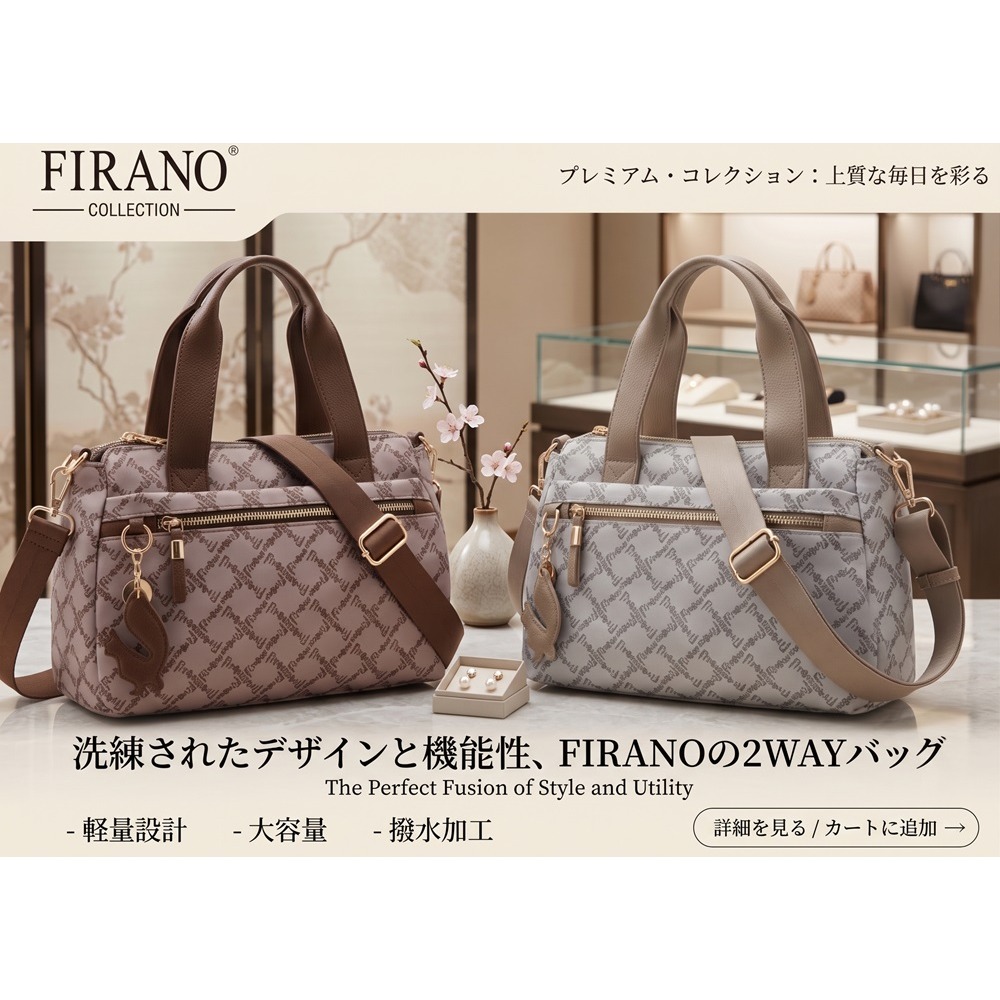 日本 FIRANO 防潑水 輕量 2-WAY肩背 手提包(灰粉)兩色-細節圖3